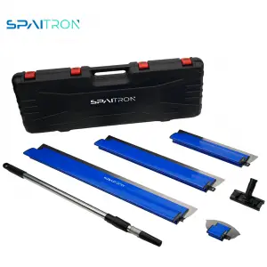 Drywall Skimming Blade Set with Portable Case, Stainless Steel 16", 24"&32" Skimming Blades with 30”-49" Extension Handle