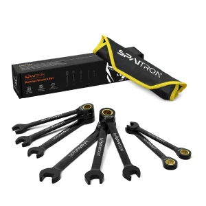 8Pcs Black Matte 72T Ratchet Spanner Set 6-19mm with Storage Pouch