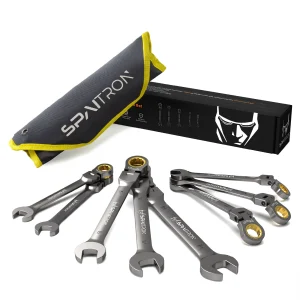 8Pcs Nickel-Plated Flex-Head 72T Ratchet Spanner Set 6-19mm with Storage Pouch