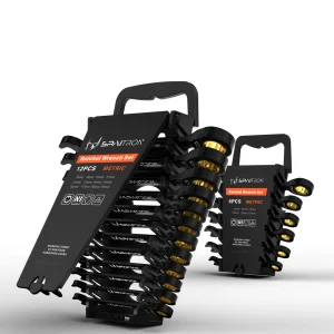 12/6Pcs Black Matte 72T Ratchet Spanner Set 6-19mm with Plastic Rack Storage